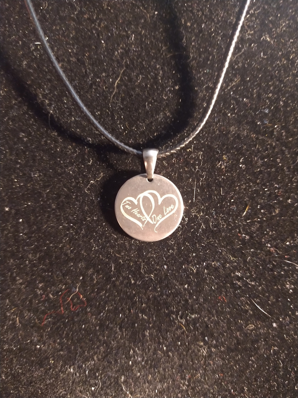 Silver Heart Pendant Necklace with Engraved 'Two Hearts, One Love '